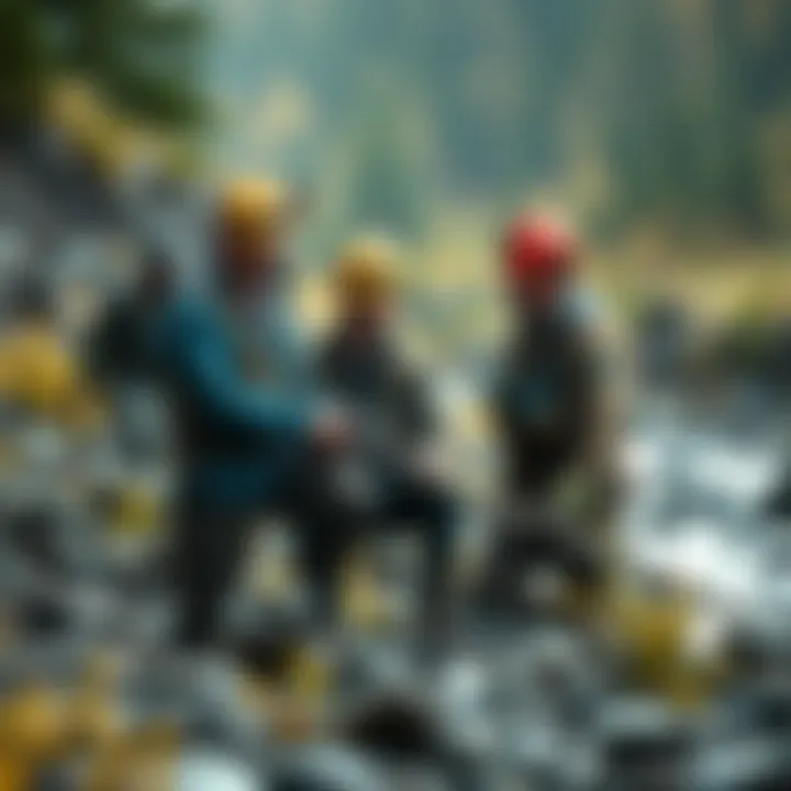 Members of the Gold Rush White Water crew collaborating on a mining project, showing teamwork and professionalism in a natural setting.