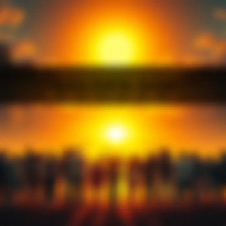 A bright sunrise symbolizes the start of a new era, with diverse people standing together in unity, showing hope and connection.