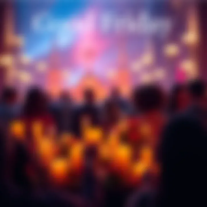 A serene scene of people gathering in reflection on Good Friday, surrounded by candles and flowers, symbolizing hope and unity.