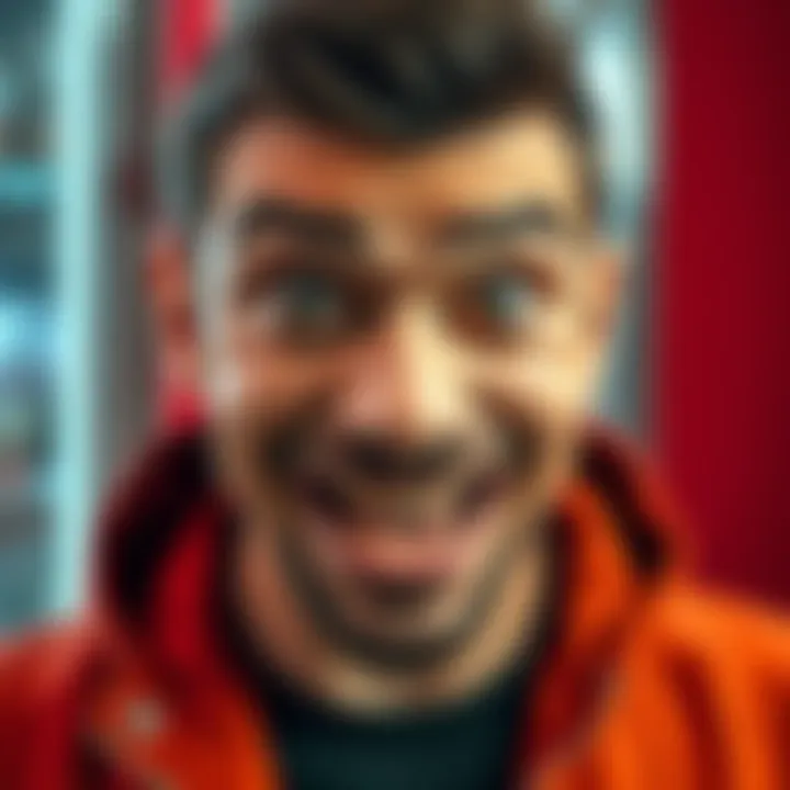 A person making an exaggerated silly face with wide eyes and a big smile, showcasing the trend in media.
