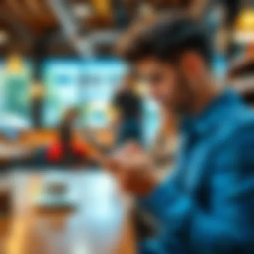 A person using Google Search on a smartphone in a coffee shop