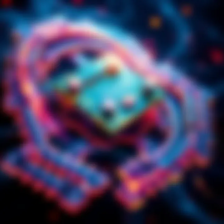 A futuristic representation of Google's Quantum Willow Chip surrounded by swirling cosmic visuals, hinting at multiverse concepts.