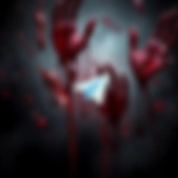 A graphic representation of dark and eerie content associated with gore themes, featuring blood splatters and horror elements