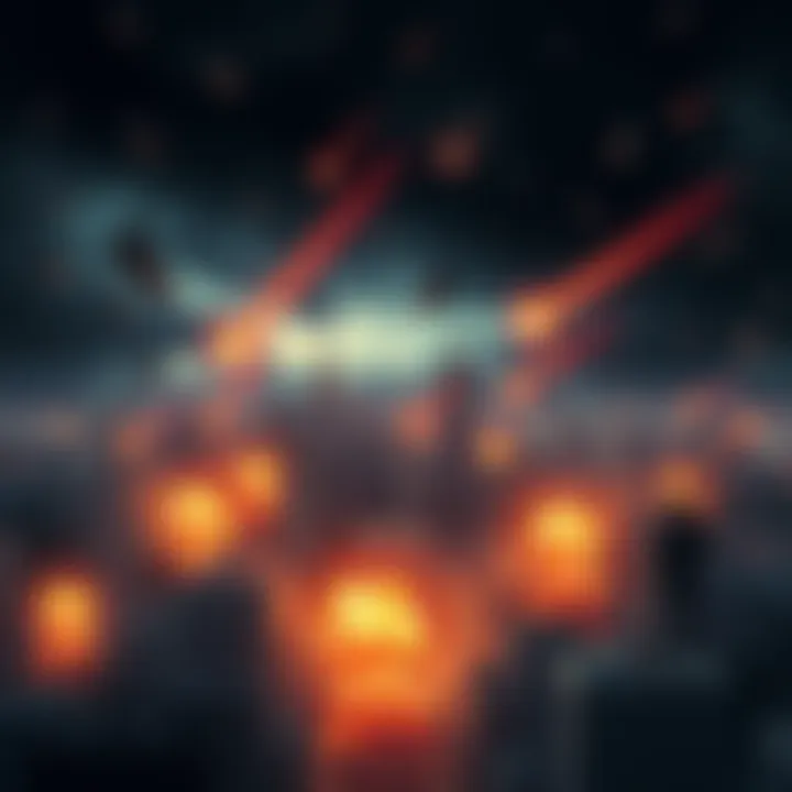 Government Claims Meteor Strikes Scene showing a dark sky with falling objects resembling meteors amidst a cityscape under tension from explosions