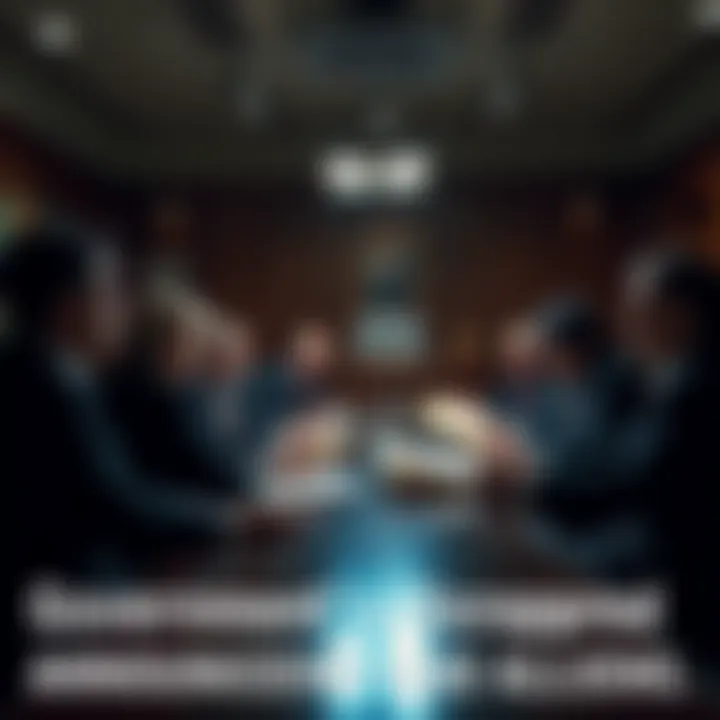 Officials gathered in a meeting room, looking at documents about God and aliens while discussing the implications of the leaked plan.