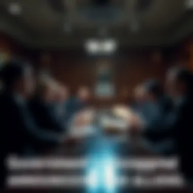 Government Announcement Meeting Officials gathered in a meeting room, looking at documents about God and aliens while discussing the implications of the leaked plan.