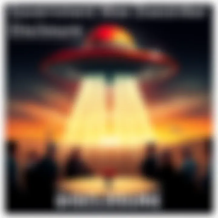 A group of people discussing the implications of government disclosure regarding UFOs with a UFO in the background.