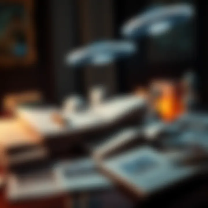 A collection of government documents with UFO images on the table, hinting at extraterrestrial interest