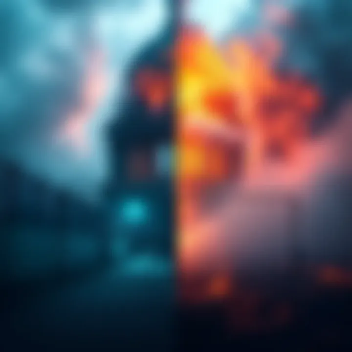 A visual showing a split between funds for ICE and private prisons versus climate research, with a backdrop of a tragic event representing loss of lives.