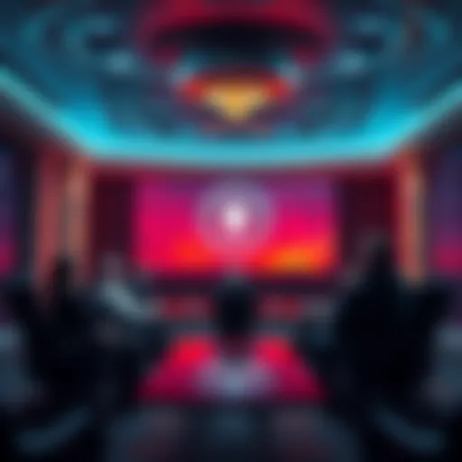 A group of government officials discussing strategies for potential extraterrestrial contact in a conference room.