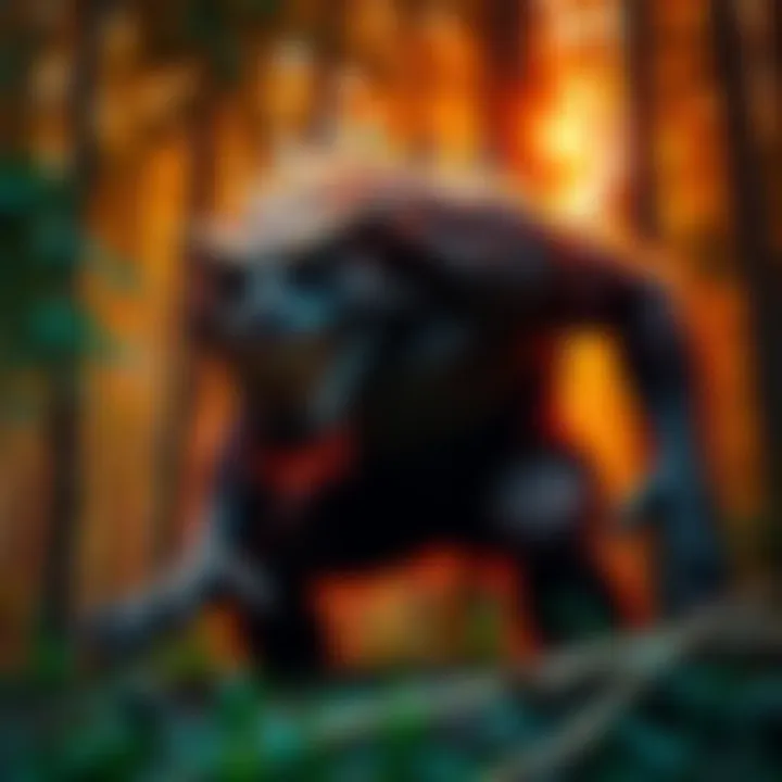 The Grafton Monster lurking in the forest, with its large, muscular frame and distinctive features