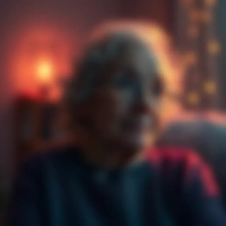 Grandmother in a Dream A grandmother in a soft, glowing light looks around with curiosity in her eyes, showing a sense of calm and confusion as she seeks answers in her dream.