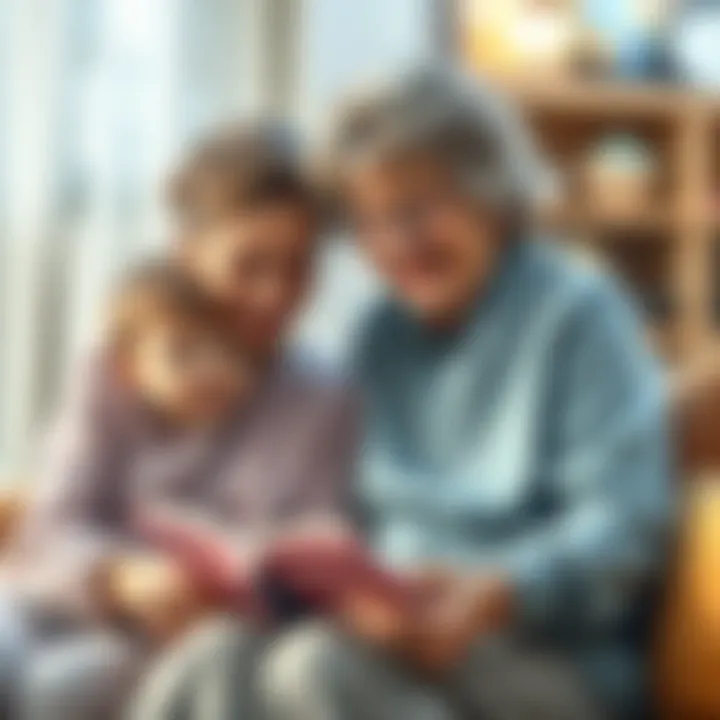A grandmother and her grandchild sit together, sharing stories about intuition and healing abilities, with a warm family atmosphere.