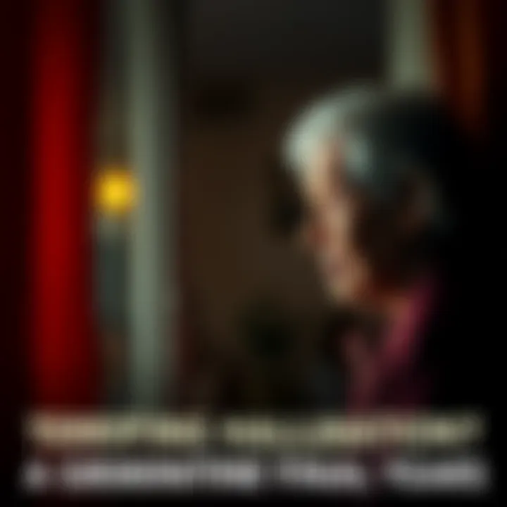 An elderly woman looks out of a dimly lit room, shadows looming around her, indicating unsettling experiences in her final years.