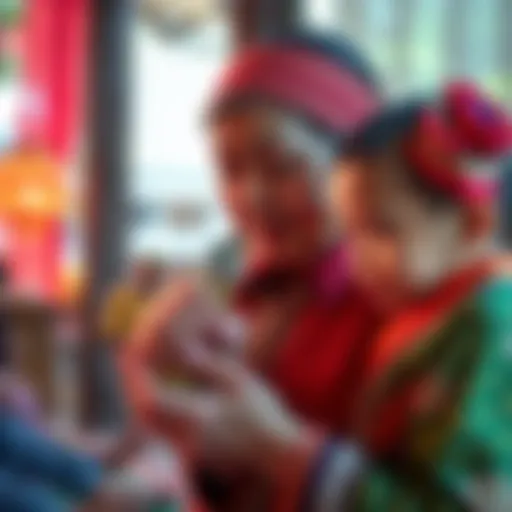 A grandmother presents a Thai amulet to her grandchild during a ceremonial blessing in northeastern Thailand