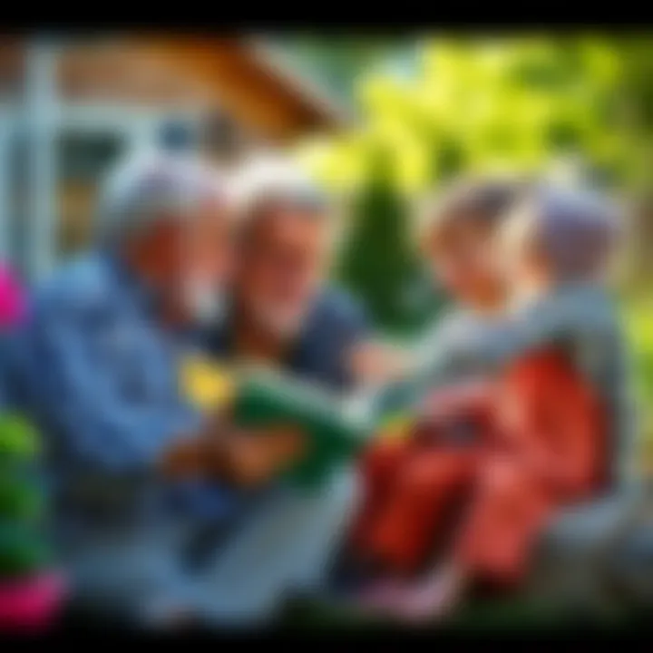 Grandpa Steffy sharing stories with his grandchildren in a sunny backyard