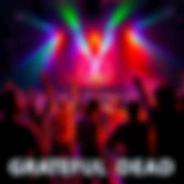 A group of fans dancing and celebrating to Grateful Dead music at a concert