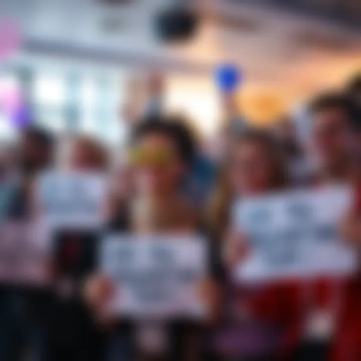 A group of people smiling and holding signs of appreciation for their moderation team, showcasing unity and gratitude