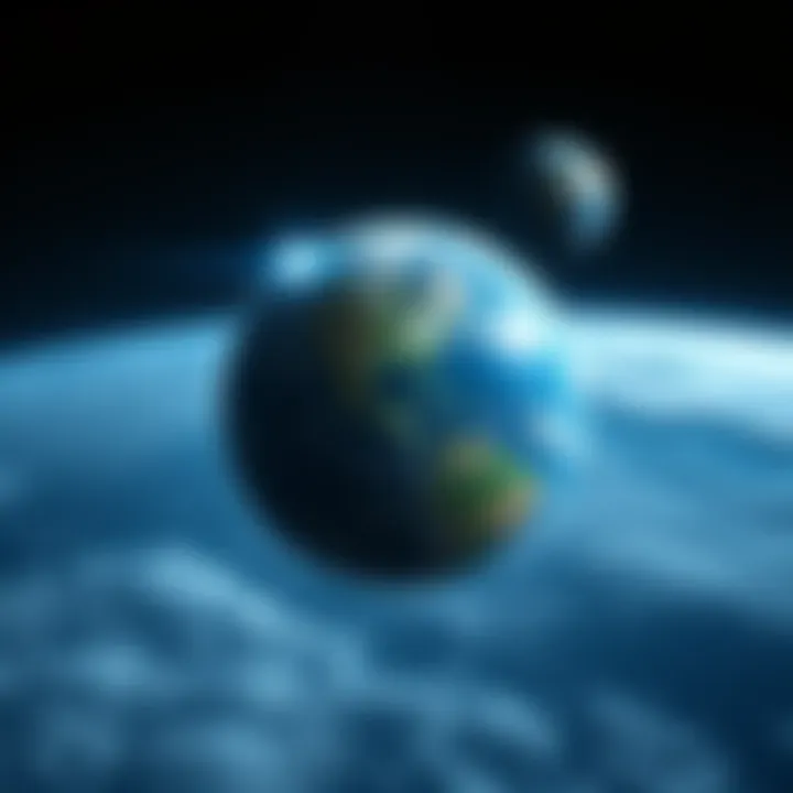 Illustration of Earth showing normal gravity effects, with objects like a house and trees in place