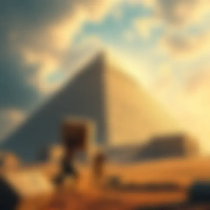 Ancient Egyptians moving large stone blocks to build the Great Pyramid of Giza