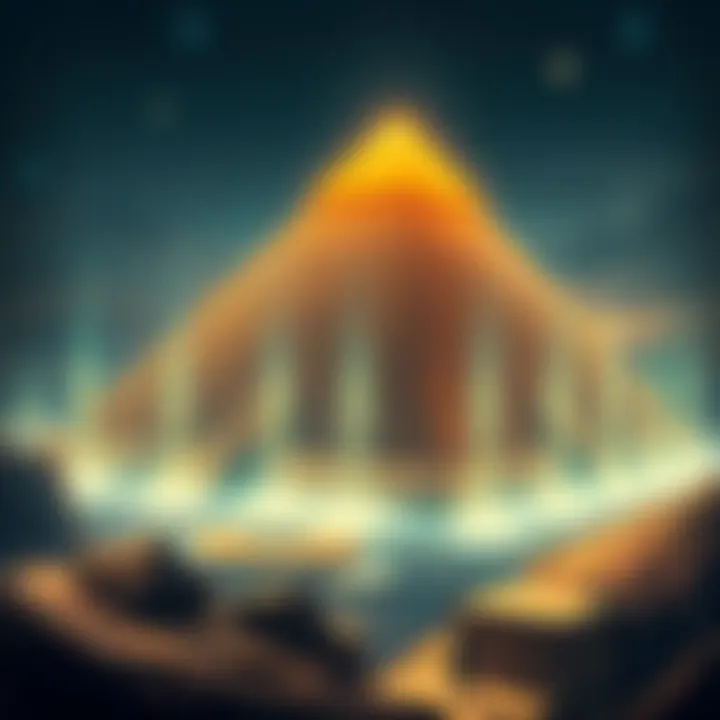 An illustration showing the Great Pyramid of Giza as an energy generator with glowing symbols and underground structures