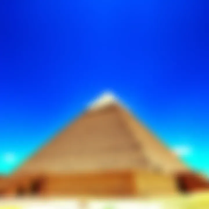 A view of the Great Pyramid of Giza with a bright blue sky, showing its massive stone blocks and pyramid shape, symbolizing the power plant theory.