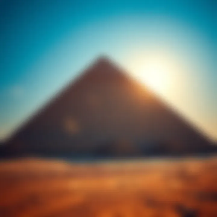 The Great Pyramid with Geometrical Patterns The Great Pyramid displaying geometric patterns and alignments in the sunlight, with a clear blue sky