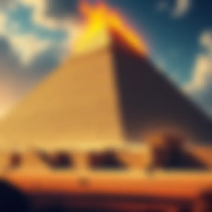 Conceptual illustration of the Great Pyramid with natural gas flames