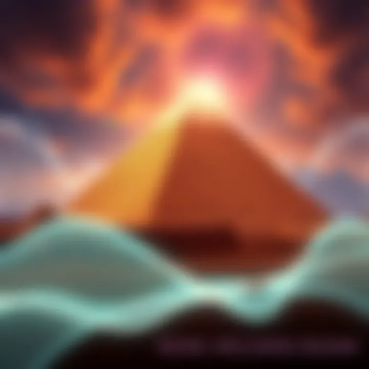 Great Pyramid of Giza with sound waves The Great Pyramid of Giza surrounded by visual sound waves, symbolizing impact on human consciousness through sound.
