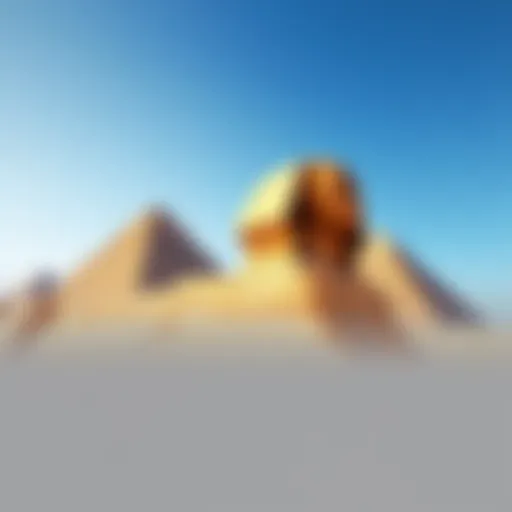 The Great Sphinx of Giza with a clear sky The Great Sphinx of Giza, a massive limestone statue with the body of a lion and a human head, standing in front of the pyramids under a blue sky.