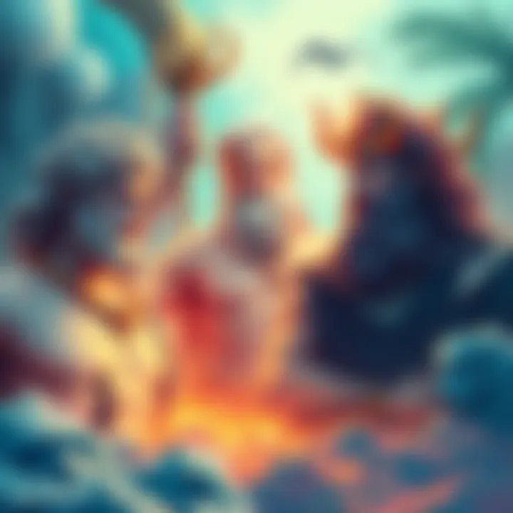 Illustration of Apollo, Zeus, Poseidon, and Hades with creative enhancements