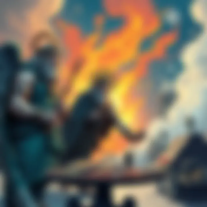 An illustration showing Greek gods looking at fan art inspired by Percy Jackson, with various creative pieces around them.