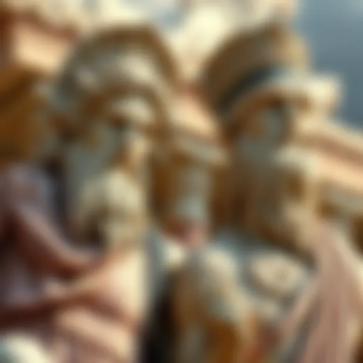 Greek and Roman Gods Statues of Greek and Roman gods side by side, showcasing their distinct features and styles in ancient art