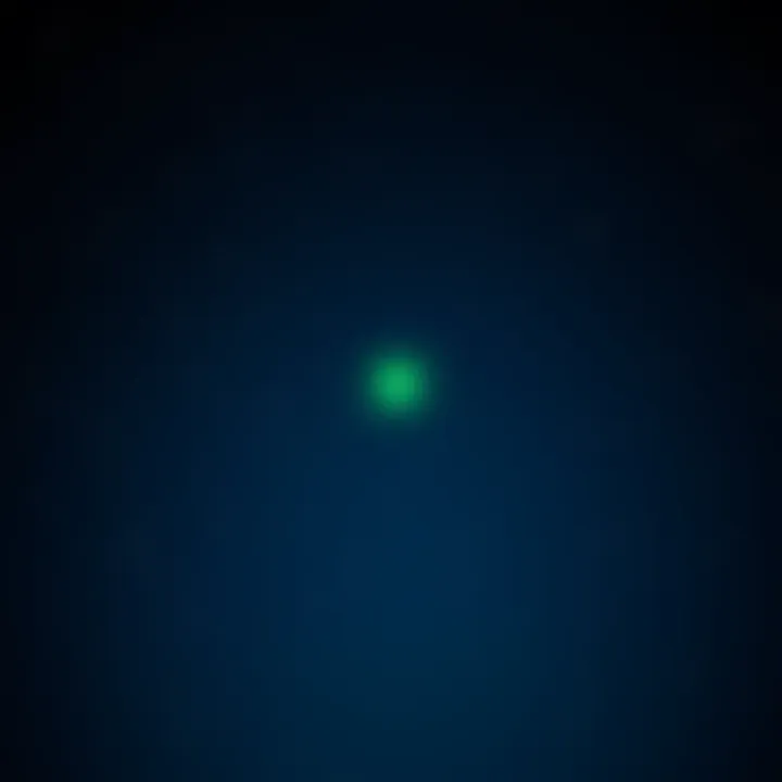 A bright green dot glowing in a dark night sky, surrounded by stars, capturing people's attention.