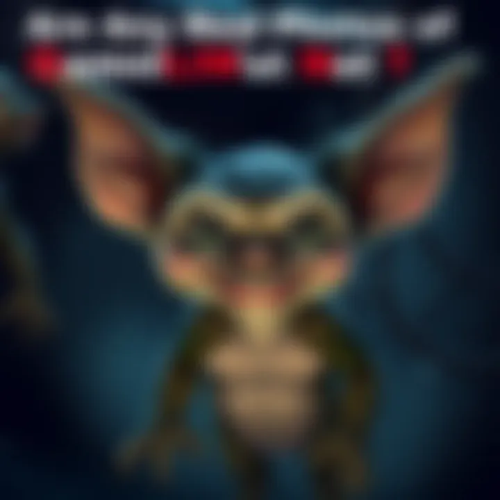 A cartoon-style gremlin with big ears, mischievous eyes, and a mischievous grin, set against a dark, misty background.