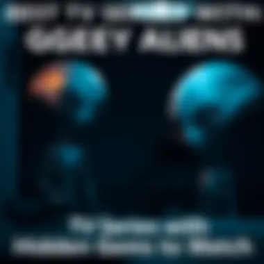 Two Grey aliens with large heads and big black eyes looking curiously in a dimly lit room