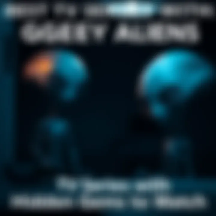 Two Grey aliens with large heads and big black eyes looking curiously in a dimly lit room