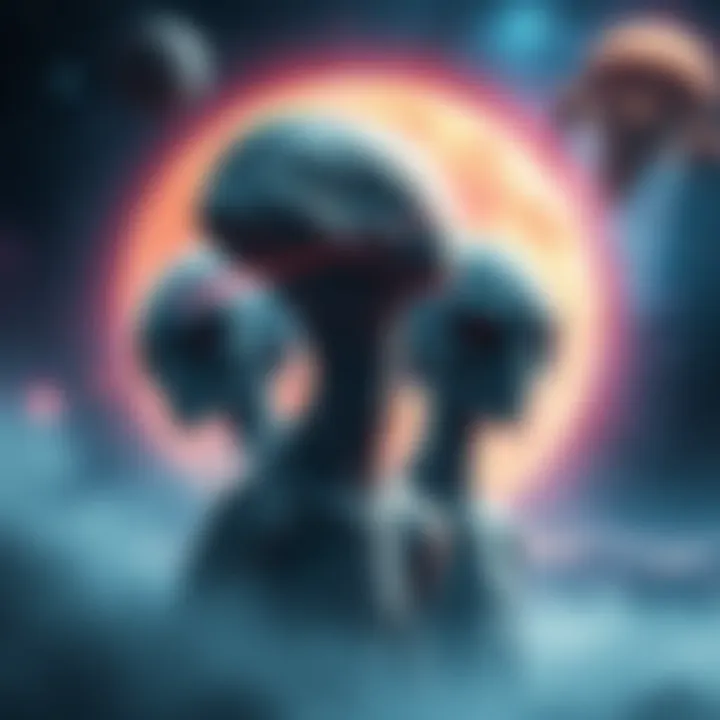 A captivating illustration of Grey aliens against a cosmic background, symbolizing their cultural impact and mystery.