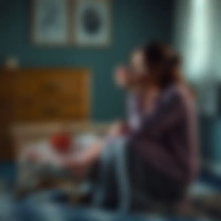 A mother sits next to an empty cradle, visibly upset after losing her two young children in an accident. She looks lost in thought, reflecting on her loss.