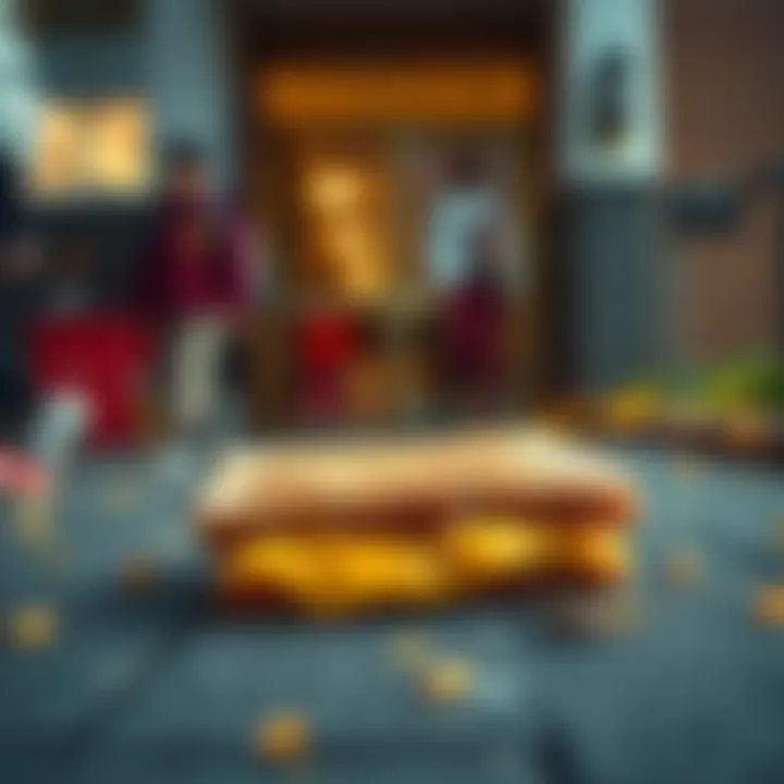 A grilled cheese sandwich sitting on the ground by a school entrance, untouched and surrounded by curious onlookers.