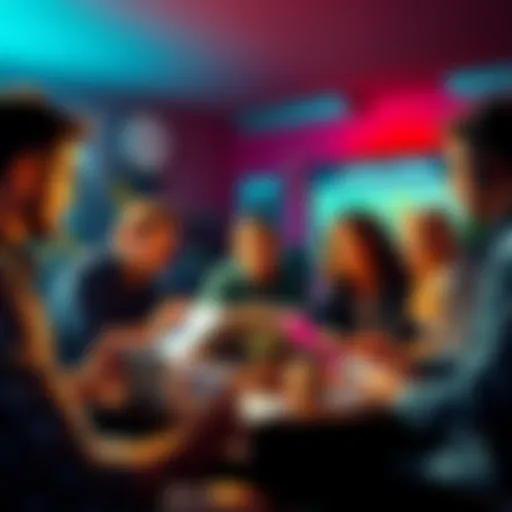 A group of people engaged in a lively discussion about niche conspiracy theories with notebooks and laptops.