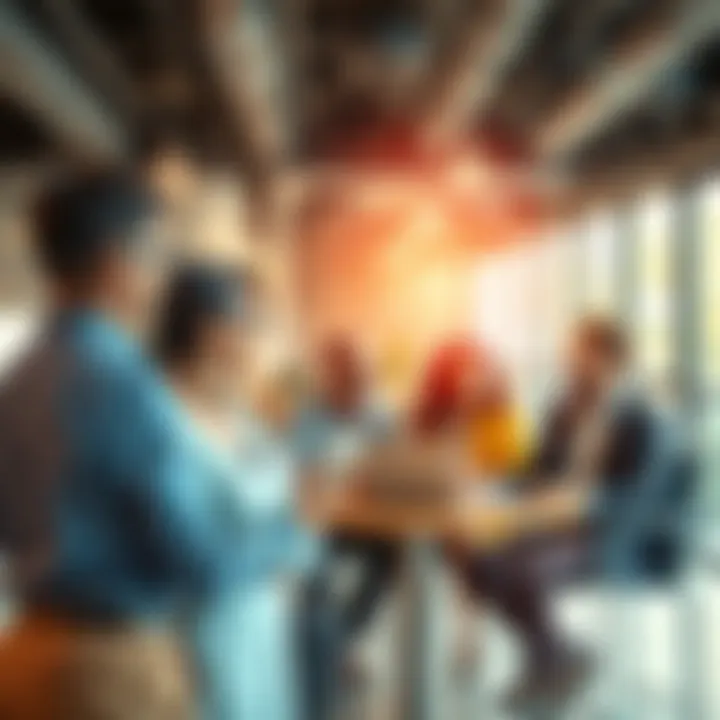 A diverse group of people engaged in a discussion about energy ethics and legal standards in a bright office setting.