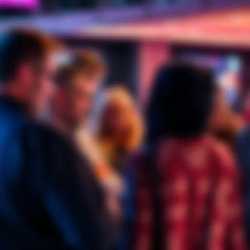 A diverse group of people engaging in conversation about online comments and opinions.