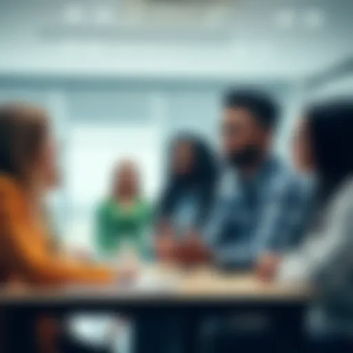 A diverse group of people discussing and sharing their views on complex issues in a bright conference room.