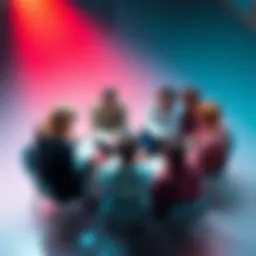 People discussing reading comprehension in a circle with books and notes in front of them