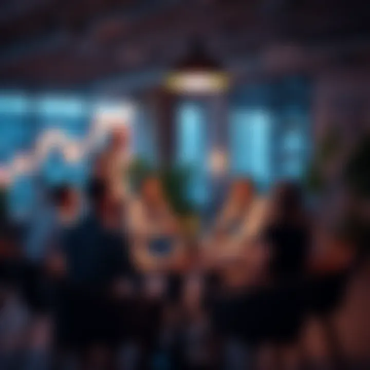 A group of people discussing strategies in a cozy office setting, sharing ideas about relationships and work performance.