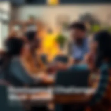 A group of diverse people engaged in a discussion about overcoming work challenges, sharing ideas and strategies in a cozy office setting.