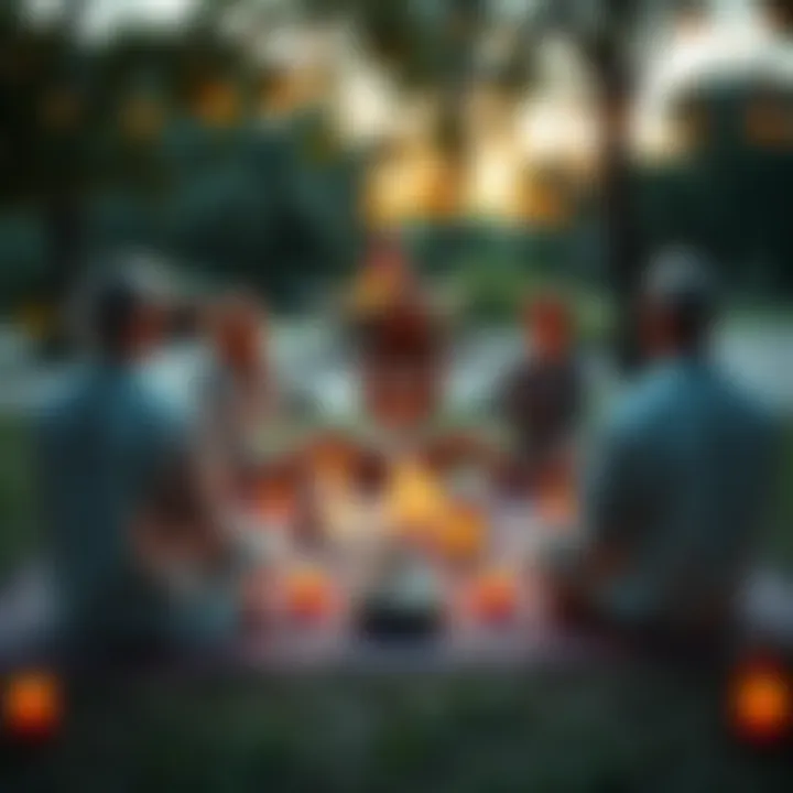 A group of people sitting in a circle, meditating together in a serene outdoor setting, with candles and crystals around them.