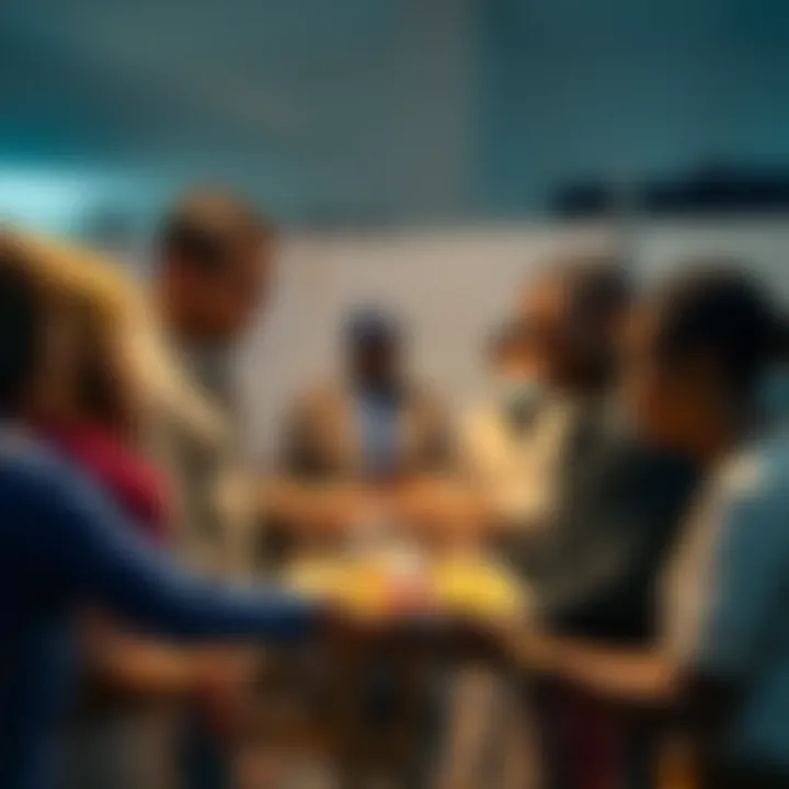 A diverse group of people engaged in acts of kindness, such as sharing food and assisting one another, symbolizing community support and generosity.