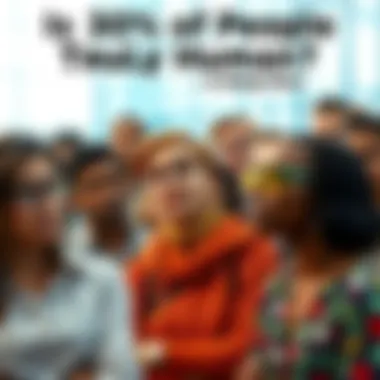 A diverse group of people looking thoughtful while discussing the nature of humanity in a modern setting.